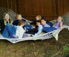 All the Grandkids in the hammock.