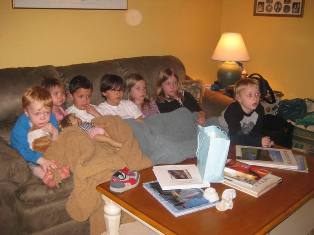 A little quiet time Easter 2010. Huddy, Nova, Asher, Caleb, Ryley, Parker and Holden.