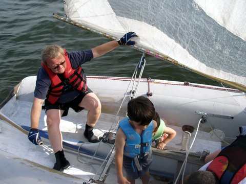 Super G-Pa takes Caleb and Asher for a boat ride.